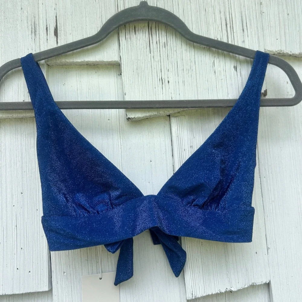 Monday Swimwear Portofino Top Kauai Bottom Navy Shimmer Bikini Set NWT Size S